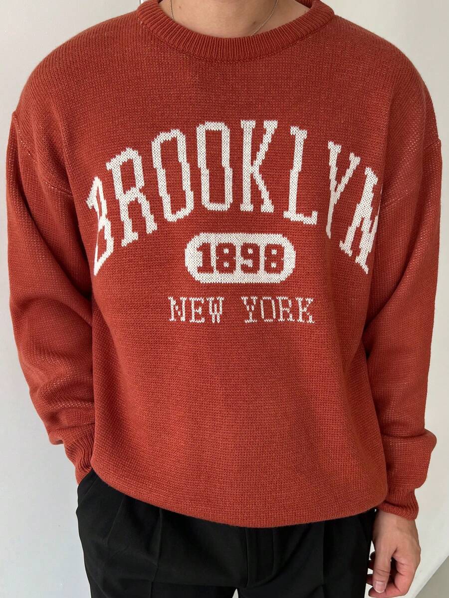 DAZY Pull décontracté à imprimé lettres pour hommes, vêtements d'automne