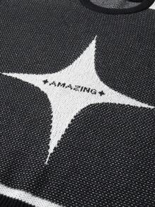 Manfinity EMRG Men's Casual Color Block Patchwork Distressed Street Wear Graphic Color Block Star Pullover Long Sleeve Crew Neck Sweater, Autumn/Winter,For Going Out, Friends