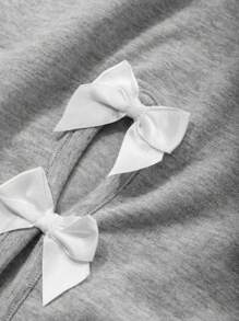 DAZY Women's Hollow Design Color Block Bow Decor Short Sleeve Pullover Top - Grey - View 8