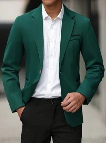 Manfinity Mode Men's Casual Notch Lapel Single Breasted Vest, For Autumn - Dark Green - View 1