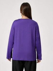 TaskEZ 1pc Plus Size Color Block Trim V-Neck Pocket Long Sleeve Nursing Top Scrub Uniform Top