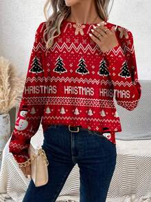 SHEIN LUNE 1 件女式圣诞元素长袖 T 恤，适合秋冬季 - 彩色 - 查看 3