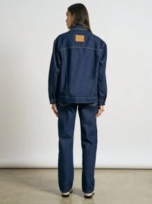 AiiRZ Buttoned Pocket Detail Denim Jacket And Straight Leg Jeans Two Piece Co-Ord Set - Blue - View 3