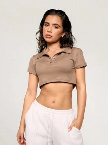 Athîral Women's Casual Solid Color Crop Top Tee