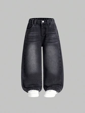 SHEIN 小男孩宽松直筒休闲牛仔裤