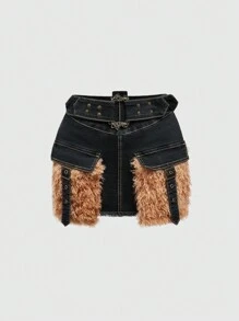 ROMWE Grunge Punk Y2k Subculture Millennium Retro Harajuku Sexy Low Waist Ultra Short Denim Mini Skirt