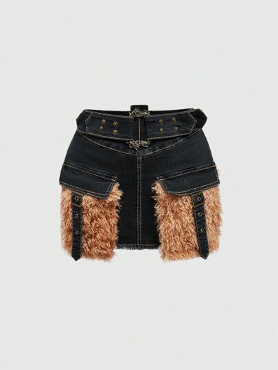 Grunge Punk Minifalda vaquera de cintura baja ultracorta, estilo retro Harajuku sexy de la subcultura del milenio Y2K