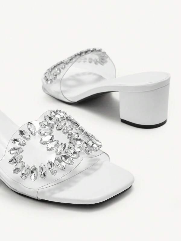 CUCCOO SZL Sandales femmes à talons hauts avec décoration florale et bout carré, blanches, pour l'ambiance de Noël et du Nouvel An, pour l'automne et l'hiver