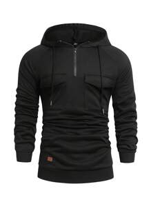Manfinity Homme Men Plus Size Solid Color Long Sleeve Drawstring Hooded Sweatshirt, Casual Style For Autumn