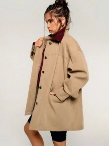 Athîral Barn Jacket-拼色领休闲风衣 秋冬女装卡其色翻领风衣 女装设计时尚百搭休闲风衣防风女装 Barnfit - 卡其色 - 查看 4