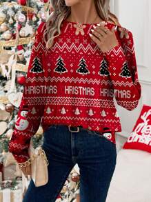 SHEIN LUNE 1 件女式圣诞元素长袖 T 恤，适合秋冬季 - 彩色 - 查看 1