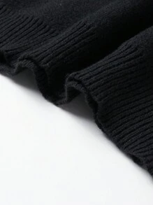 Chillumni 男士休闲字母印花圆领长袖针织毛衣，秋冬 - 黑色 - 查看 6