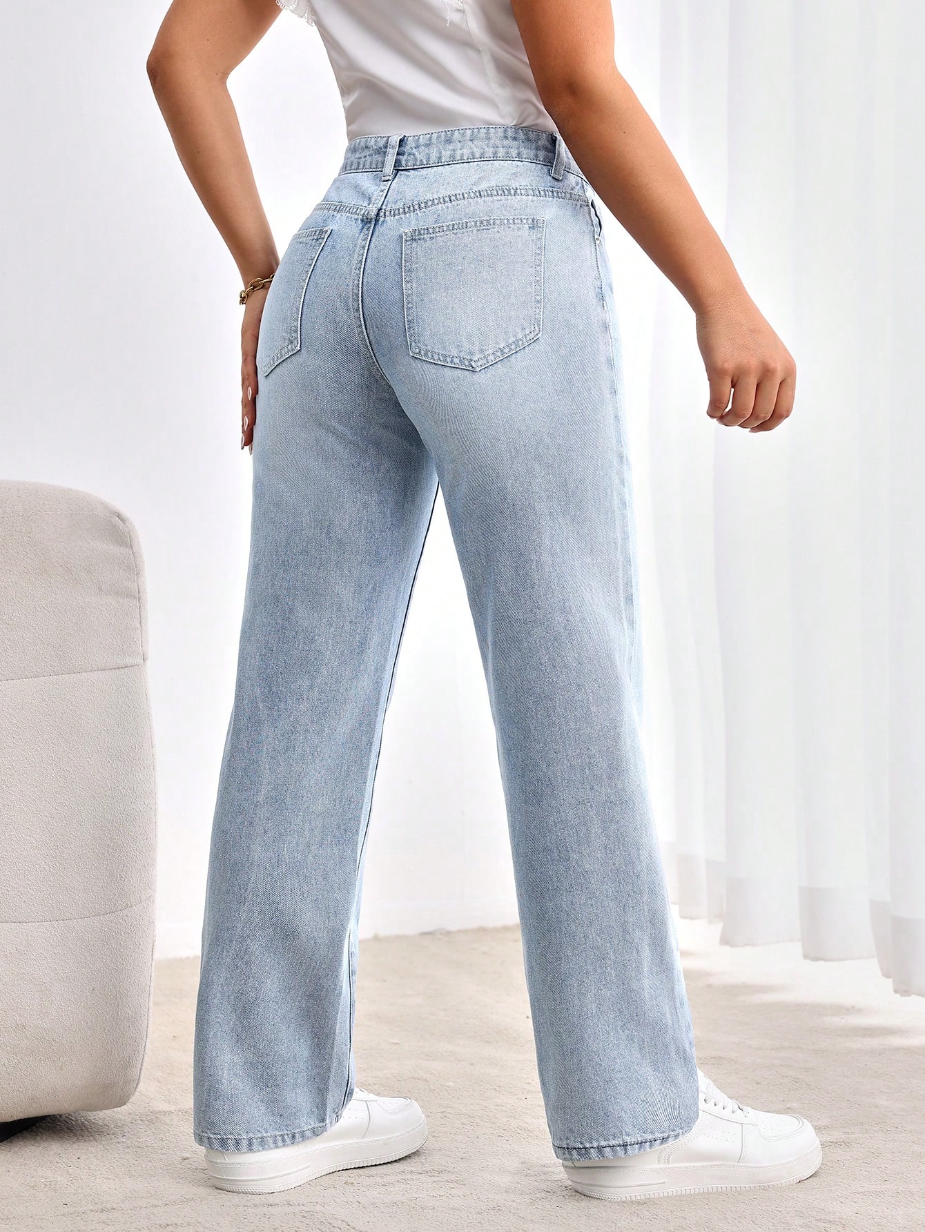 SHEIN Tall جينز عرضي مرتخي الخصر مع نمط متداخل مبا...