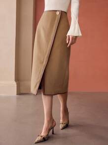 MOTF PREMIUM 撞色绑带直筒裙