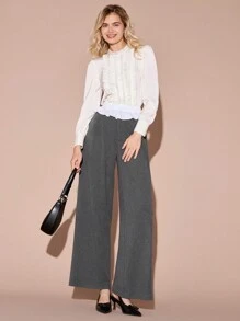 Enchnt Quần ống rộng màu tương phản đơn giản, đa năng, tối giản cho nữ - Xám - Xem 3
