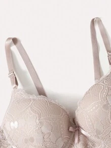 DelicateAllure Floral Lace Underwire Bra & Panty Lingerie Set - Khaki - View 4