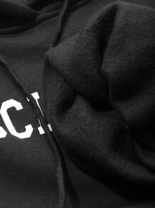 Dazy-Less 1pc Women Solid Color Loose Thermal Lined Hooded Sweatshirt With Letter Graphic,Fall Women Clothes