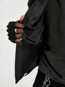 Manfinity VCAY Áo khoác trùm đầu có dây rút, họa tiết tương phản thường ngày dành cho nam, áo khoác Rapper ấm áp thời trang dự tiệc mùa đông, quà tặng cho bạn bè, chồng, bạn trai - màu đen - Xem 9