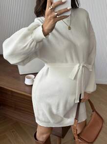 SHEIN Maternity Casual Round Neck Drop Shoulder Long Sleeve Sweater Dress, Autumn & Winter