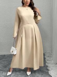 SHEIN Privé Plus Size Elegant Refined Romantic Party A-Line Waist Flared Long Sleeve Light Mini Dress, Fitted Waist Slimming, Autumn/Winter
