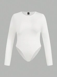 SHEIN EZwear 3Pcs/Set Plus Size Women Casual Leopard & Solid Color Long Sleeve Round Neck Bodysuit For Spring & Autumn, For Winter - Multicolor - View 7