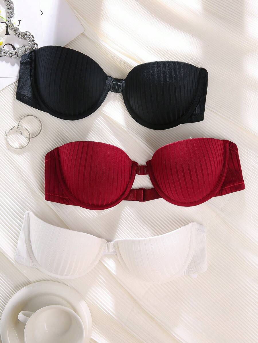 3 Stücke/Packung Nahtloser Damen-Frontschließ-BH ohne Träger