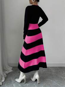 Elenzga Women Casual Daily Colorblock Striped Sweater Dress, Autumn/Winter Fall Cloth For Women