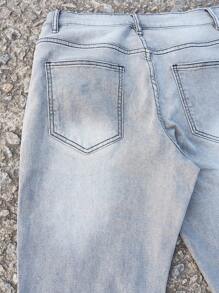 Manfinity LEGND Men's Streetwear Graffiti Print Ripped Flared Jeans - Grey - View 4