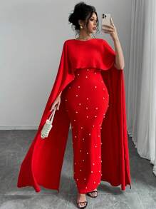Rafferiza Vestido elegante y cómodo de punto con decoración de perlas para el Año Nuevo, ropa para mujer de largo maxi