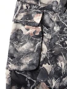 Manfinity Homme Loose Men's Flap Pocket Side Drawstring Waist Cargo Pants, Fall - Multicolor - View 3