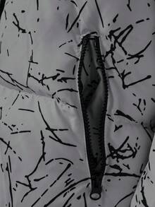 SHEIN Cottnline 男士时尚全印花立领夹棉大衣，冬季 - 灰色 - 查看 3