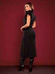 Glamine Vestido de suéter con cuello alto y esponjoso para mujer para otoño/invierno - Días festivos Navidad