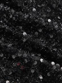 SHEIN MOD 女式黑色亮片背心夹克、蝴蝶结上衣、海盗、嬉皮、优雅上衣、冬季上衣， - 黑色 - 查看 5