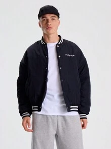 Musero Men Popper Closure Baseball Jacket - Royal Blue - View 1