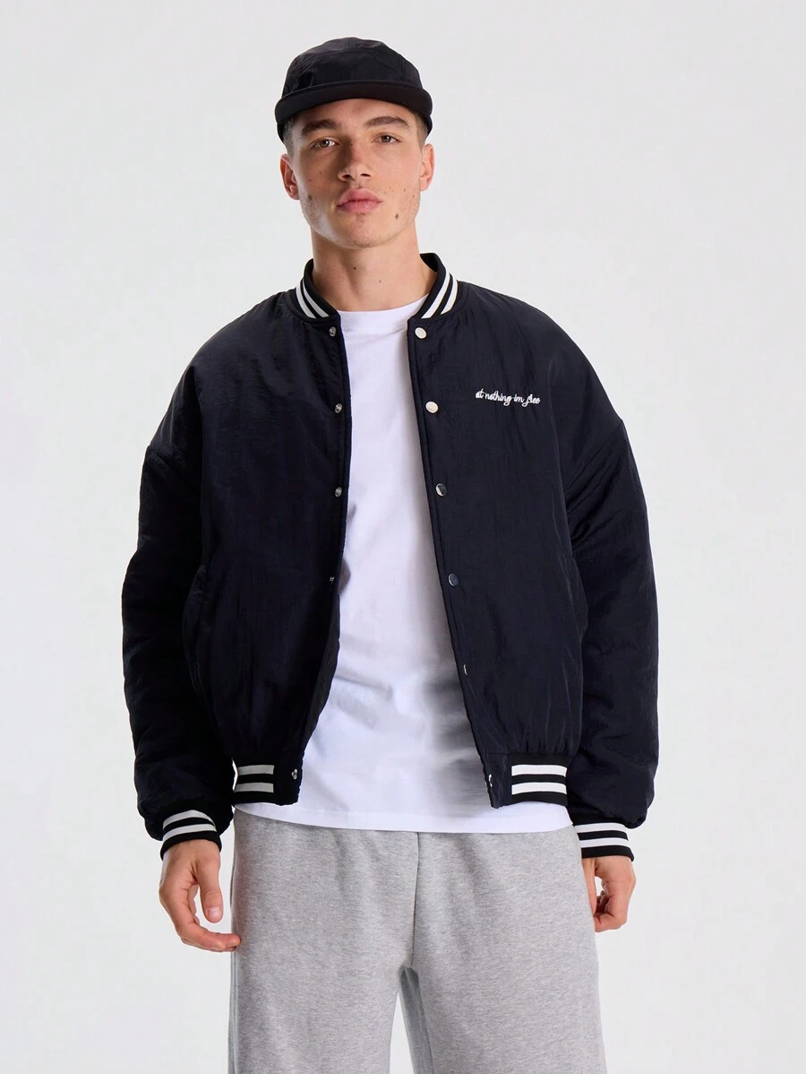 Musero Men Popper Closure Baseball Jacket - Royal Blue - View 1