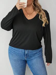 SHEIN CURVE+ Áo phông đen hở vai dài tay rộng rãi thoải mái cho mùa thu đông cỡ lớn dành cho nữ, Áo phông cỡ lớn cho nữ, Trang phục, Trang phục mùa thu, Áo bất đối xứng, Áo nữ, Áo có tay, Quần áo mùa thu, Áo dễ thương, Áo cong, Áo rộng thùng thình - màu đen - Xem 7