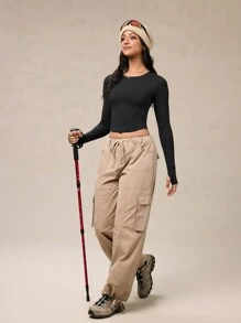 OutZeal Áo thun cổ tròn bó sát thoáng khí mềm mại như bơ tập yoga ngoài trời - màu đen - Xem 9