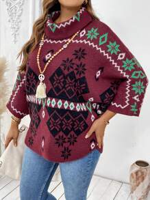 Plus Size Crew Neck Pattern Detail Minimalist Casual Pullover Sweater