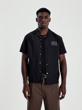 Musero Chemise à manches courtes structurée avec col pour hommes