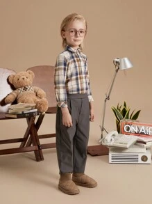 PrepCrw Kleine Jungen Graue, weihnachtliche Hose mit elastischem Bund im College-Stil, Herbst/Winter