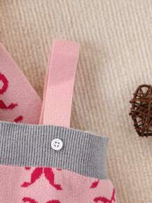 Baby Mädchen süßer 2-teiliger Set mit Schleife, hübscher gestrickter Cardigan im Ballettlook & Latzhose Outfit, Weihnachtspullover Anzug, Herbst/Winter