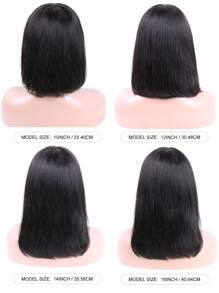 带刘海的鲍勃假发 真人头发无胶短鲍勃假发 女士升级版机器制造中分 2x1 蕾丝假发 - Natural Black - 查看 2