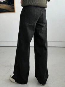 DAZY بنطلون جينز رجالي بجيوب مائلة ذو ساق واسعة باللون الأسود، ملابس كاجوال للخريف، عودة إلى ملابس المدرسة