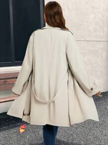 EMERY ROSE Plus Size Women Double-Breasted Adjustable Waist Belt Trench Coat ,Fall  Clothes - Apricot - View 2