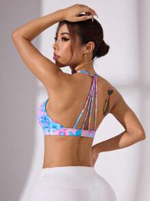 SHEIN Core Rhythm All Over Print Active Wear  Sport Bras - Multicolor - View 3