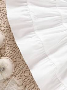 SHEIN Baby Girl Short Puff Sleeve Ruffle Hem Dress And Single Breasted Strap Top Set - Blue - View 7