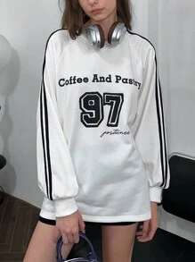 INAWLY Women's Casual Everyday Letter Print Loose Raglan Sleeve Sweatshirt, Autumn Pullover Fall - White - View 4