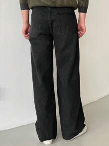 DAZY بنطلون جينز رجالي بجيوب مائلة ذو ساق واسعة باللون الأسود، ملابس كاجوال للخريف، عودة إلى ملابس المدرسة