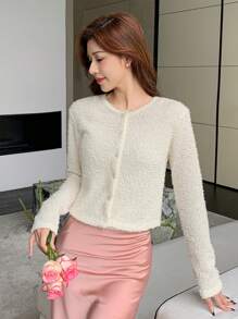 DAZY Bộ 2 áo cardigan ngắn màu trơn và áo hai dây dành cho nữ, trang phục mùa thu - Màu be - Xem 6