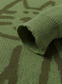 Manfinity Homme Men's Casual Cartoon Cat Pattern Sweater, Autumn/Winter - Army Green - View 5